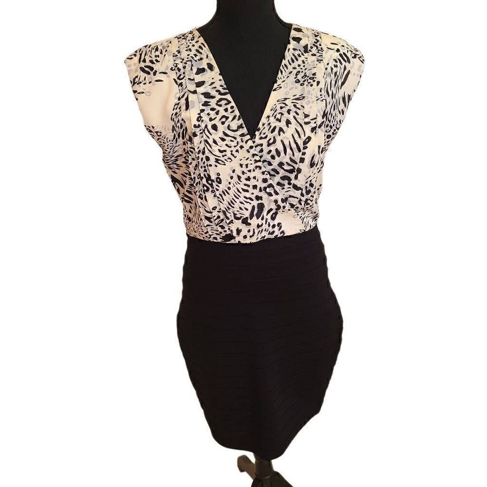 Express Womens Black White Animal Print Sexy Body Con Dress Medium